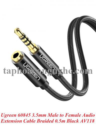 Ugreen 60845 0.5M màu đen 3.5mm 3 ngấn nối dài Cáp âm thanh dây bện nylon 50cm hỗ trợ micro AV118 30060845